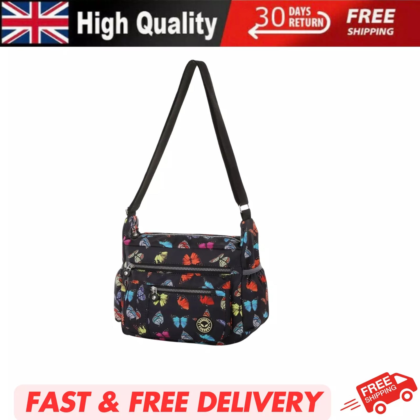 BUTTERFLY LIGHTWEIGHT HOLDALL CROSSBODY BAG FOR TRAVEL, GYM, WEEKEND – UK STOCK