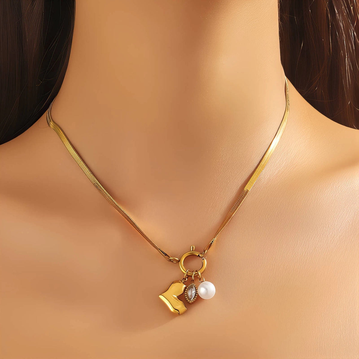 18K GOLD PLATED TITANIUM STEEL PEARL CHARM NECKLACE WATERPROOF HYPOALLERGENIC UK