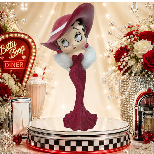 NEW BETTY BOOP MADAME RED GLITTER HAT FUR STOLE FIGURINE ORNAMENT 30.5CM VINTAGE UK STOCK