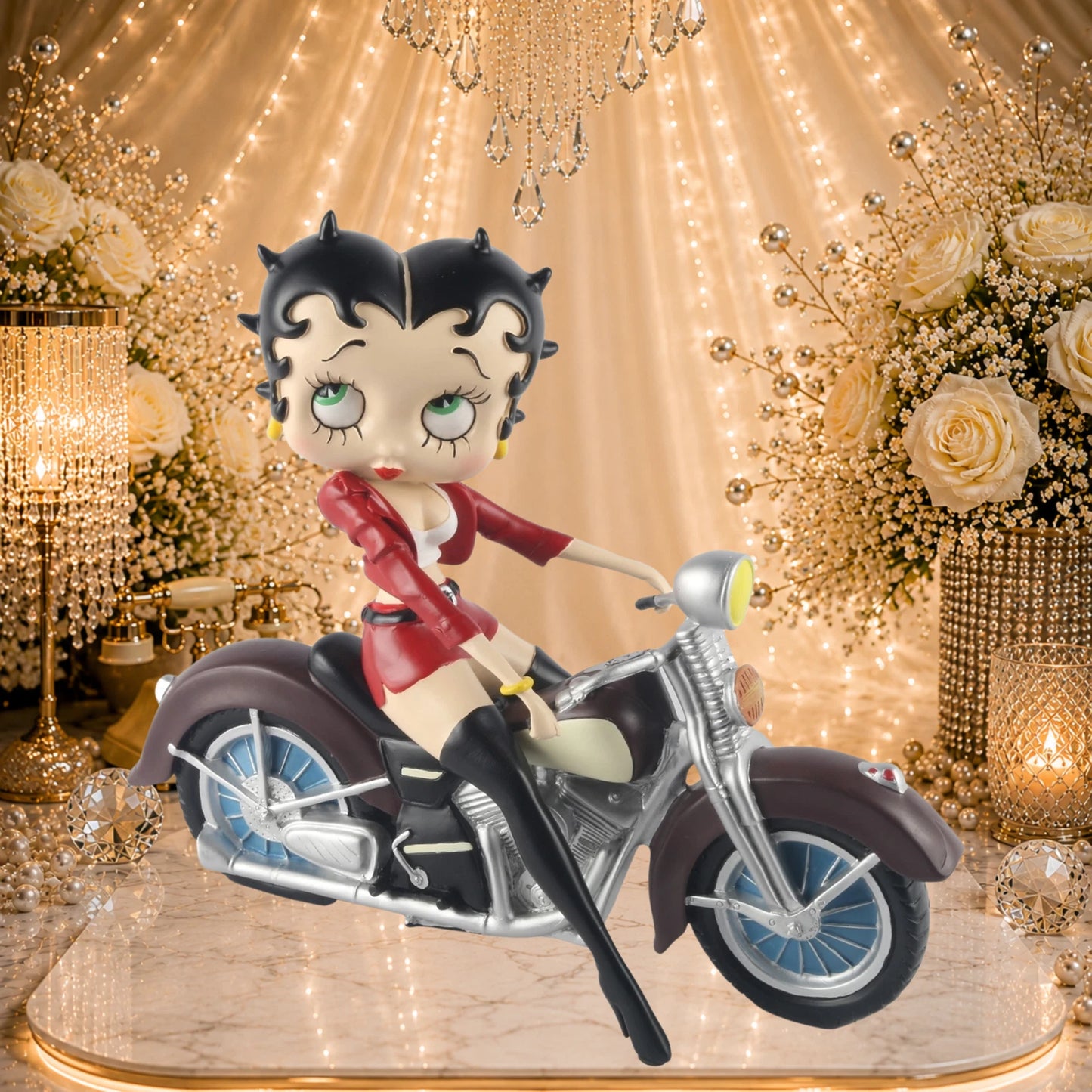 BETTY BOOP MOTORBIKE FIGURINE RED JACKET COLLECTIBLE ORNAMENT 31CM DECOR GIFT UK STOCK