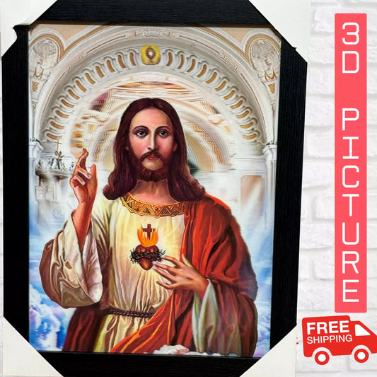 JESUS CHRIST 3D FRAMED PICTURE - INSPIRATIONAL RELIGIOUS ARTWORK - READY TO HANG UK STOCK