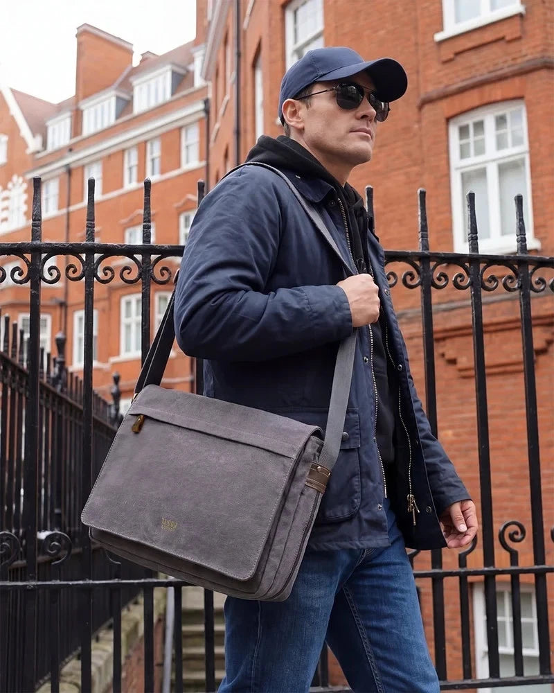 NEW TROOP LONDON TRP0240 CANVAS LAPTOP MESSENGER BAG 16.5INCH CROSSBODY SHOULDER