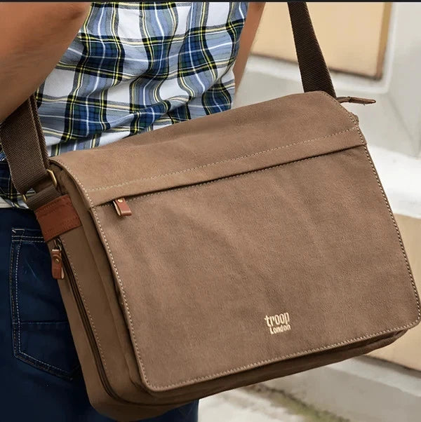 NEW TROOP LONDON TRP0240 CANVAS LAPTOP MESSENGER BAG 16.5INCH CROSSBODY SHOULDER