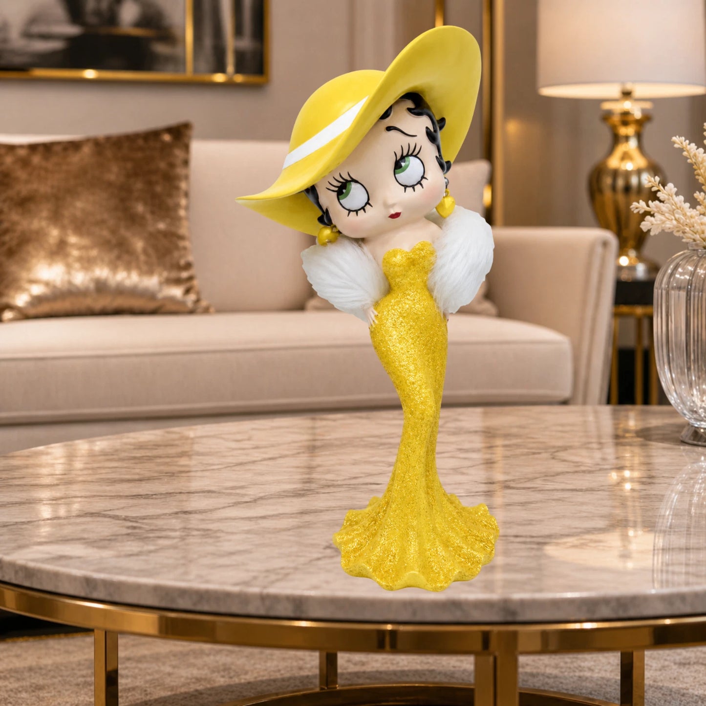 BETTY BOOP MADAM YELLOW DRESS FIGURINE WITH HAT FUR STOLE ORNAMENT VINTAGE GIFT UK STOCK