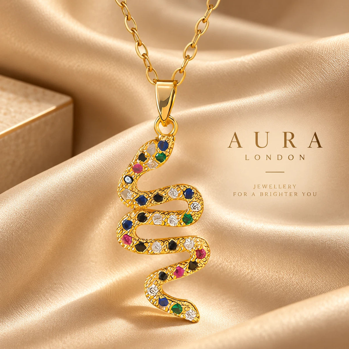 18K GOLD PLATED TITANIUM STEEL SNAKE NECKLACE MULTICOLOUR SERPENT PENDANT GIFT