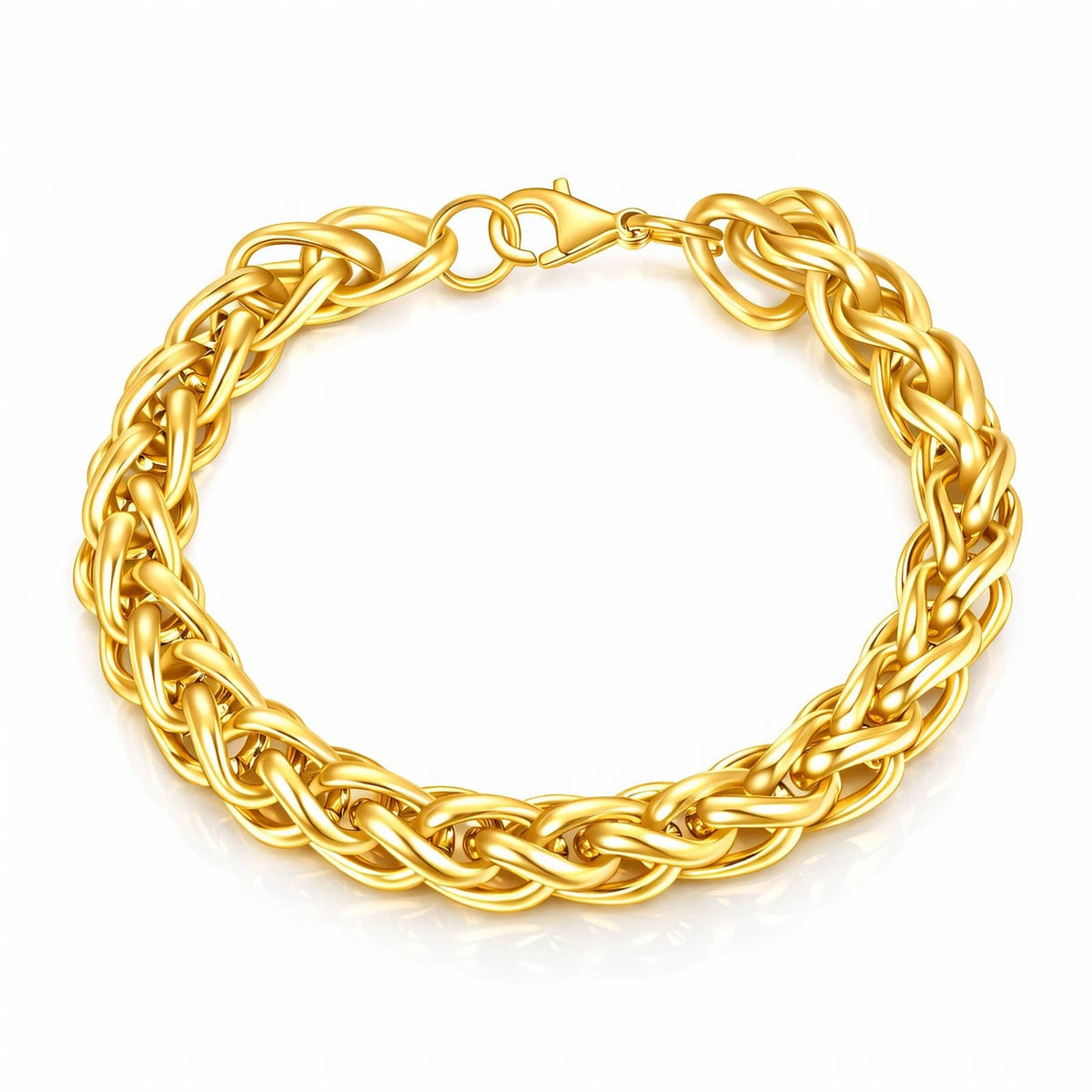 18K GOLD PLATED TITANIUM STEEL LADIES CHUNKY BRAIDED CHAIN BRACELET WATERPROOF