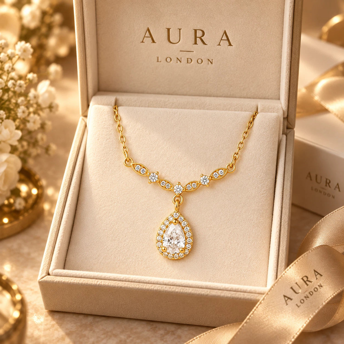 18K GOLD PLATED TITANIUM STEEL TEARDROP PENDANT NECKLACE WATERPROOF HER GIFT UK