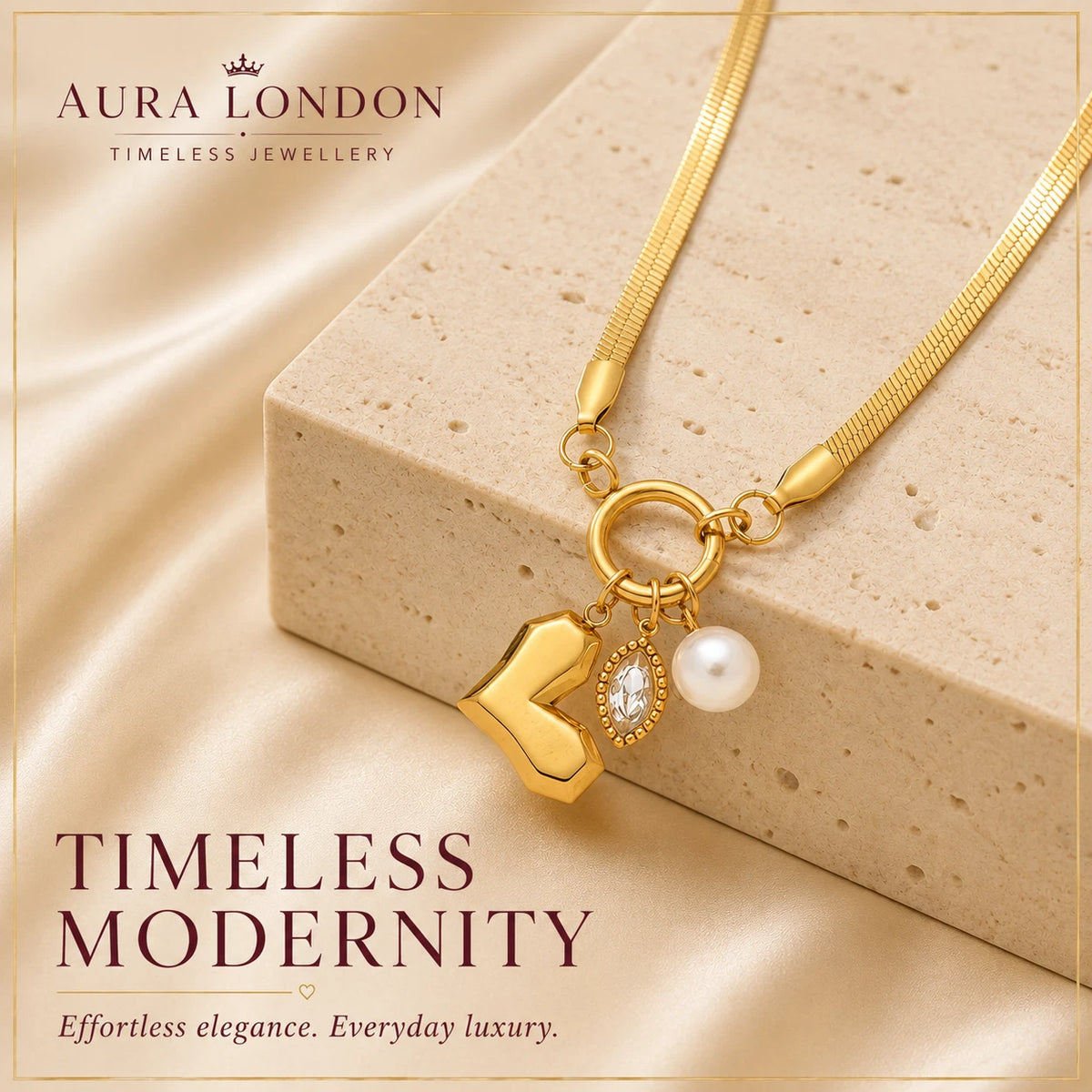 18K GOLD PLATED TITANIUM STEEL PEARL CHARM NECKLACE WATERPROOF HYPOALLERGENIC UK
