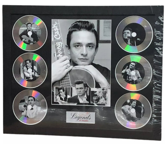 JOHNNY CASH MEMORABILIA FRAMED PICTURE PRESENTATION DISC SET LEGENDS OF MUSIC UK STOCK