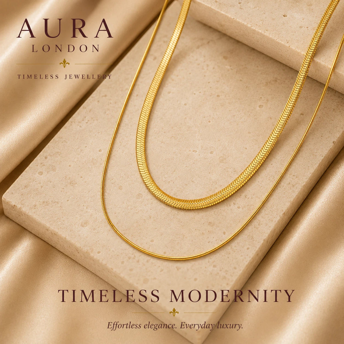 18K GOLD PLATED TITANIUM STEEL DOUBLE LAYER CHAIN NECKLACE WATERPROOF LADIES UK