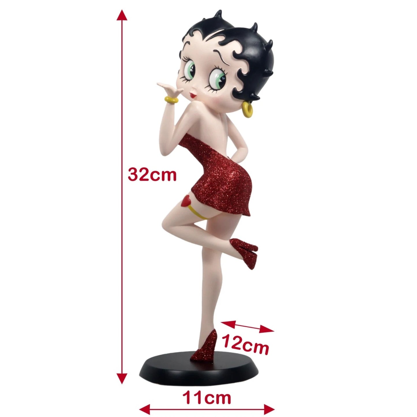 BETTY BOOP RED GLITTER DRESS FIGURINE BLOWING KISSES ORNAMENT GIFT 32CM DECOR UK STOCK