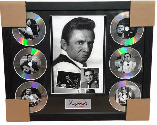 JOHNNY CASH MEMORABILIA FRAMED PICTURE PRESENTATION DISC SET LEGENDS OF MUSIC UK STOCK