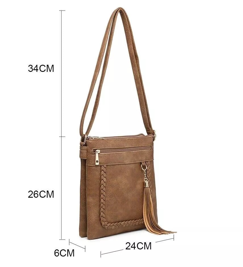 BOUTIQUE VEGAN LEATHER CROSSBODY BAG WOMEN'S TASSELS SHOULDER HANDBAG UK STOCK