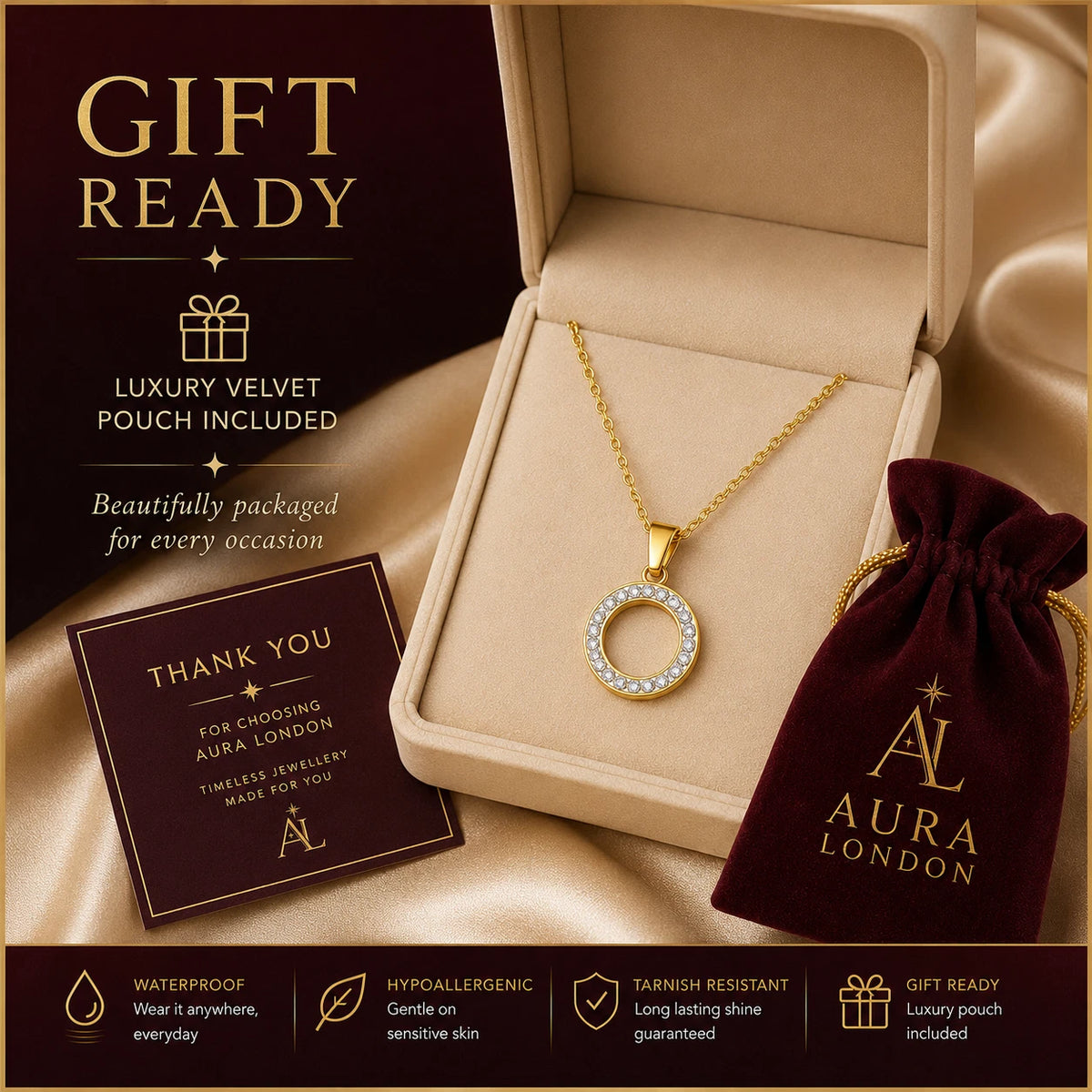 CZ ANCHOR NECKLACE 18K GOLD PLATED TITANIUM STEEL WATERPROOF ANTI TARNISH WOMEN