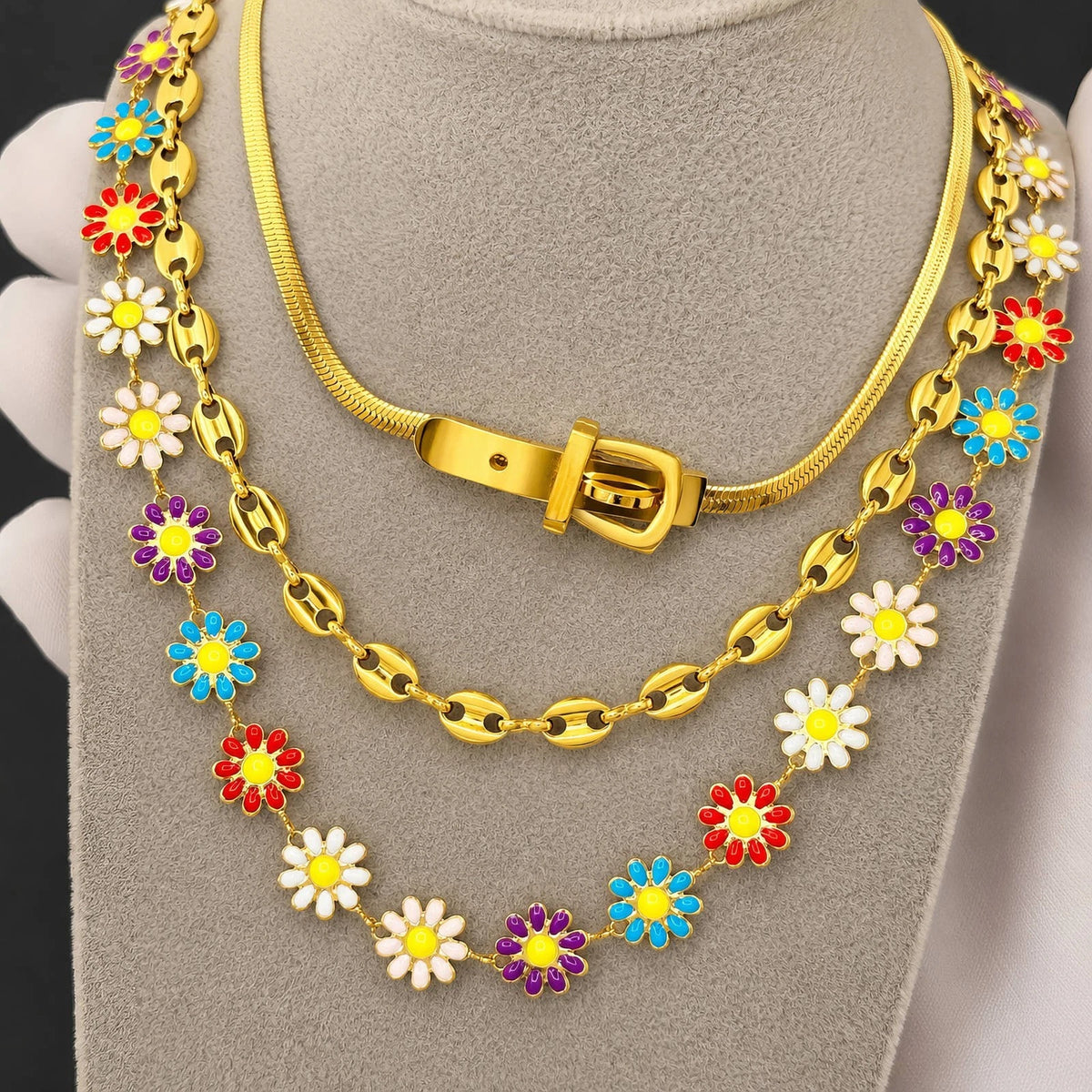 18K GOLD PLATED TITANIUM STEEL LADIES STATEMENT LINK CHAIN NECKLACE WATERPROOF