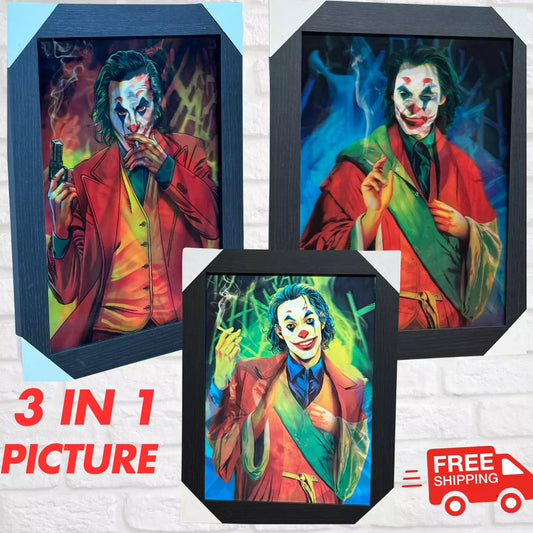 JOKER 3D FRAMED PICTURE - 3 ICONIC IMAGES IN 1 FRAME - COMIC VILLAIN ART PIECE UK STOCK