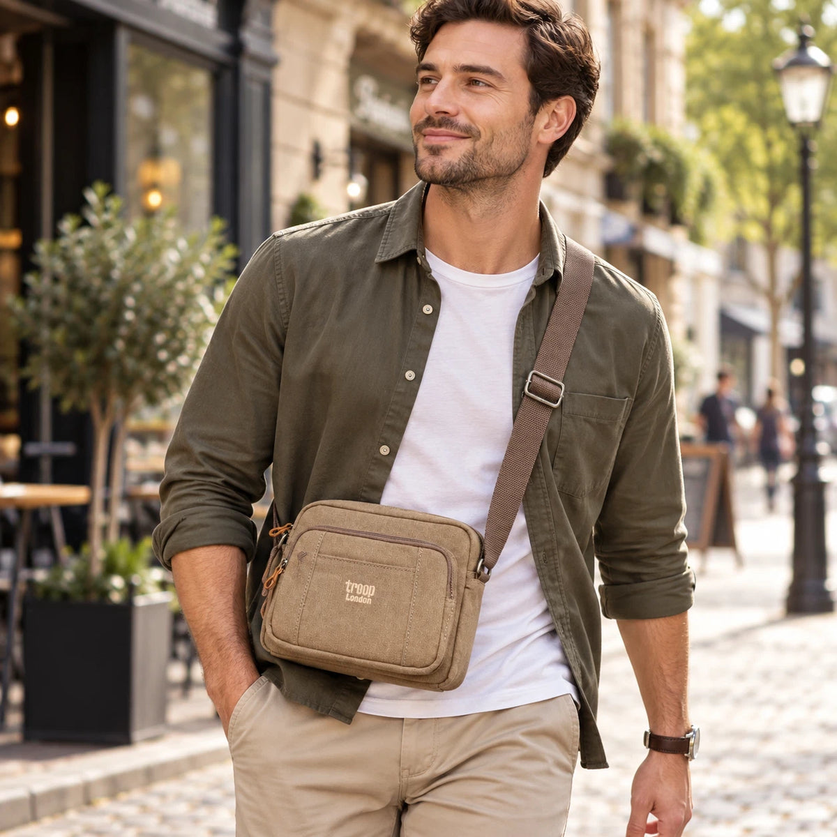 TROOP LONDON TRP0235 CLASSIC CANVAS CROSSBODY SHOULDER BAG