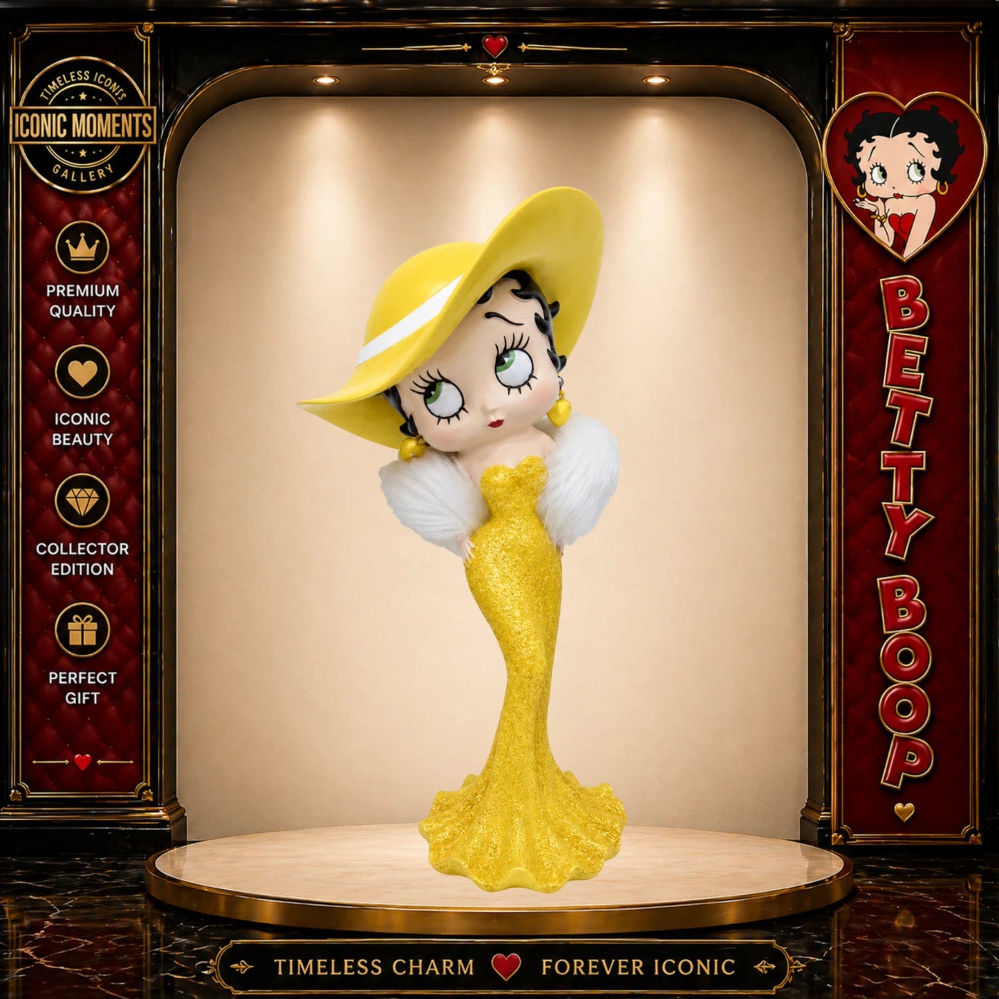 BETTY BOOP MADAM YELLOW DRESS FIGURINE WITH HAT FUR STOLE ORNAMENT VINTAGE GIFT UK STOCK