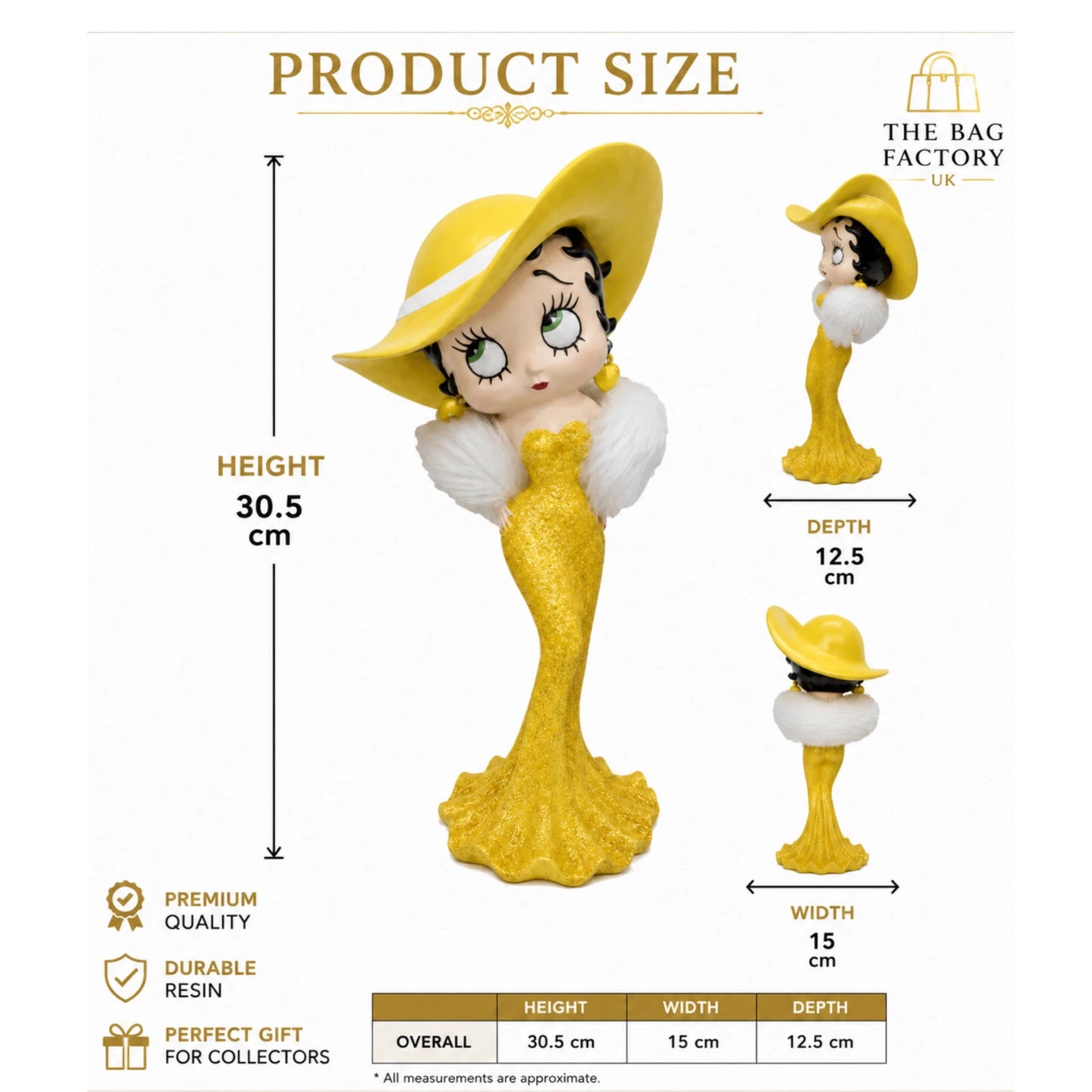 BETTY BOOP MADAM YELLOW DRESS FIGURINE WITH HAT FUR STOLE ORNAMENT VINTAGE GIFT UK STOCK