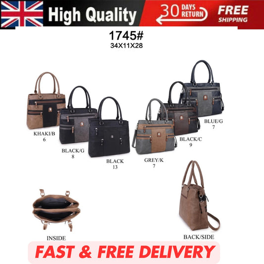 WOMEN'S VEGAN SOFT LEATHER VINTAGE HANDBAG SHOULDER BAG MULTIPOCKETS & DURABLE UK STOCK