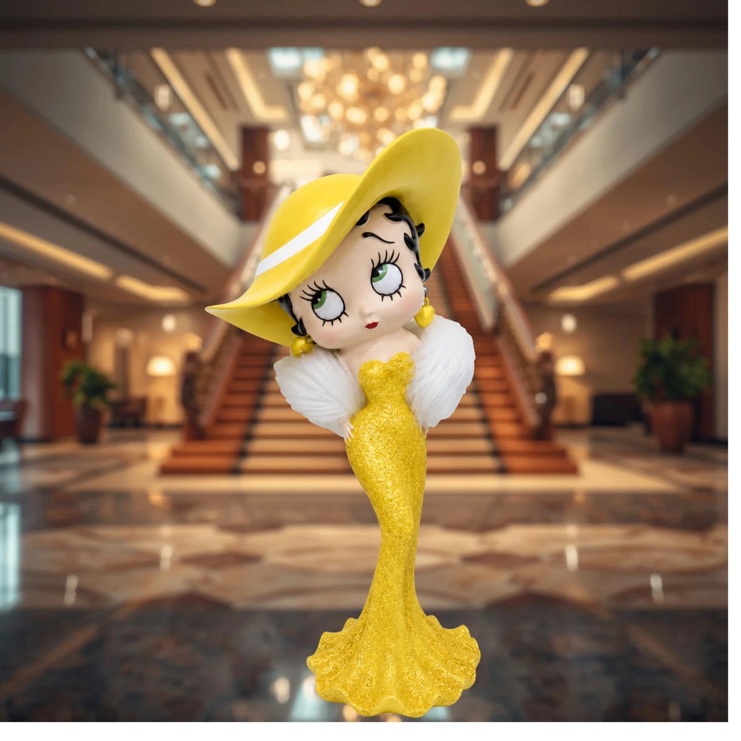 BETTY BOOP MADAM YELLOW DRESS FIGURINE WITH HAT FUR STOLE ORNAMENT VINTAGE GIFT UK STOCK