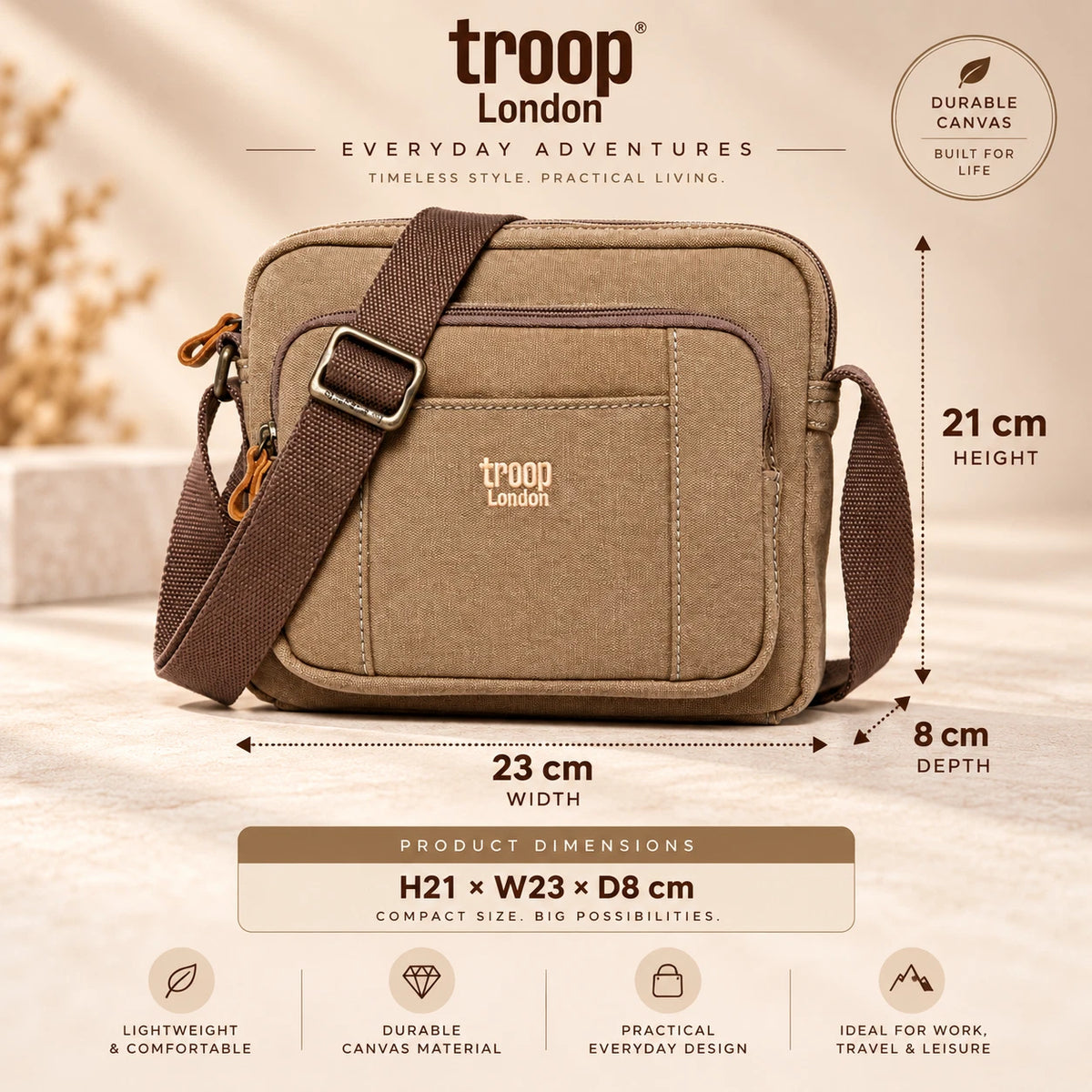 TROOP LONDON TRP0235 CLASSIC CANVAS CROSSBODY SHOULDER BAG