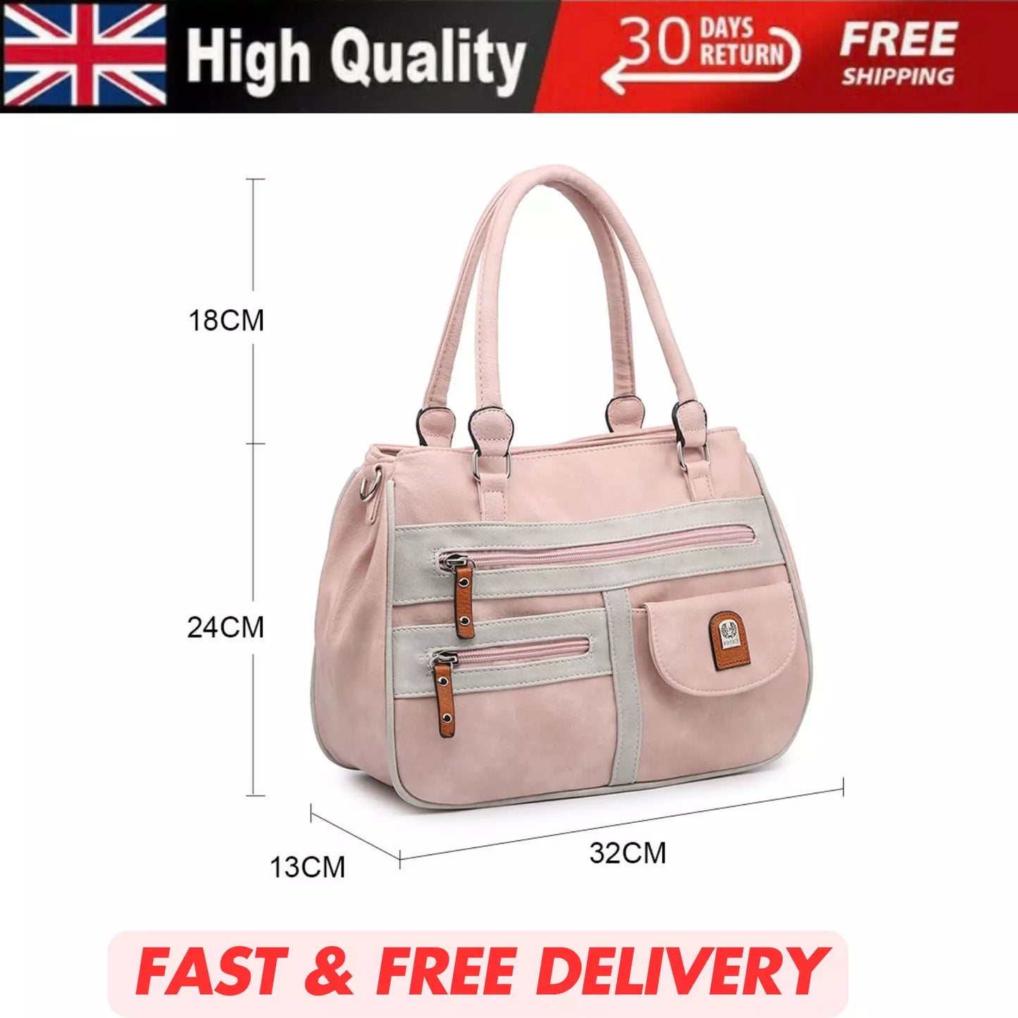 WOMEN'S VEGAN SOFT LEATHER VINTAGE HANDBAG SHOULDER BAG MULTI POCKETS & DURABLE  BAG UK STOCK
