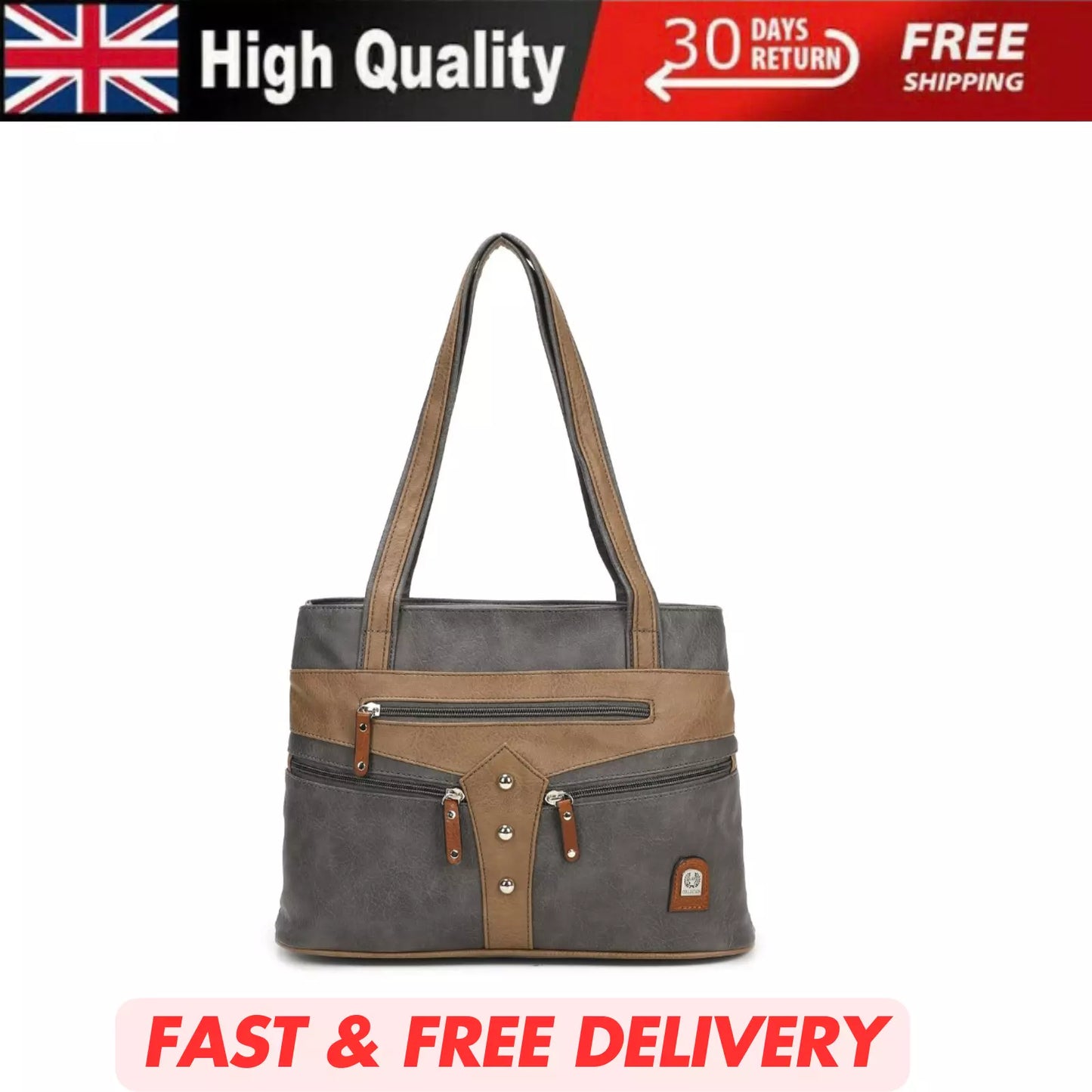 WOMEN'S VEGAN SOFT LEATHER CLASSIC HANDBAG SHOULDER BAG MULTIPOCKETS DURABLE UK