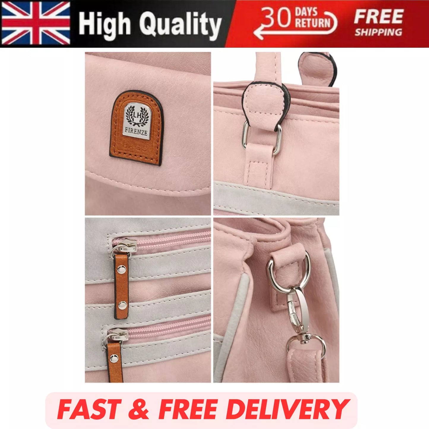 WOMEN'S VEGAN SOFT LEATHER VINTAGE HANDBAG SHOULDER BAG MULTI POCKETS & DURABLE  BAG UK STOCK