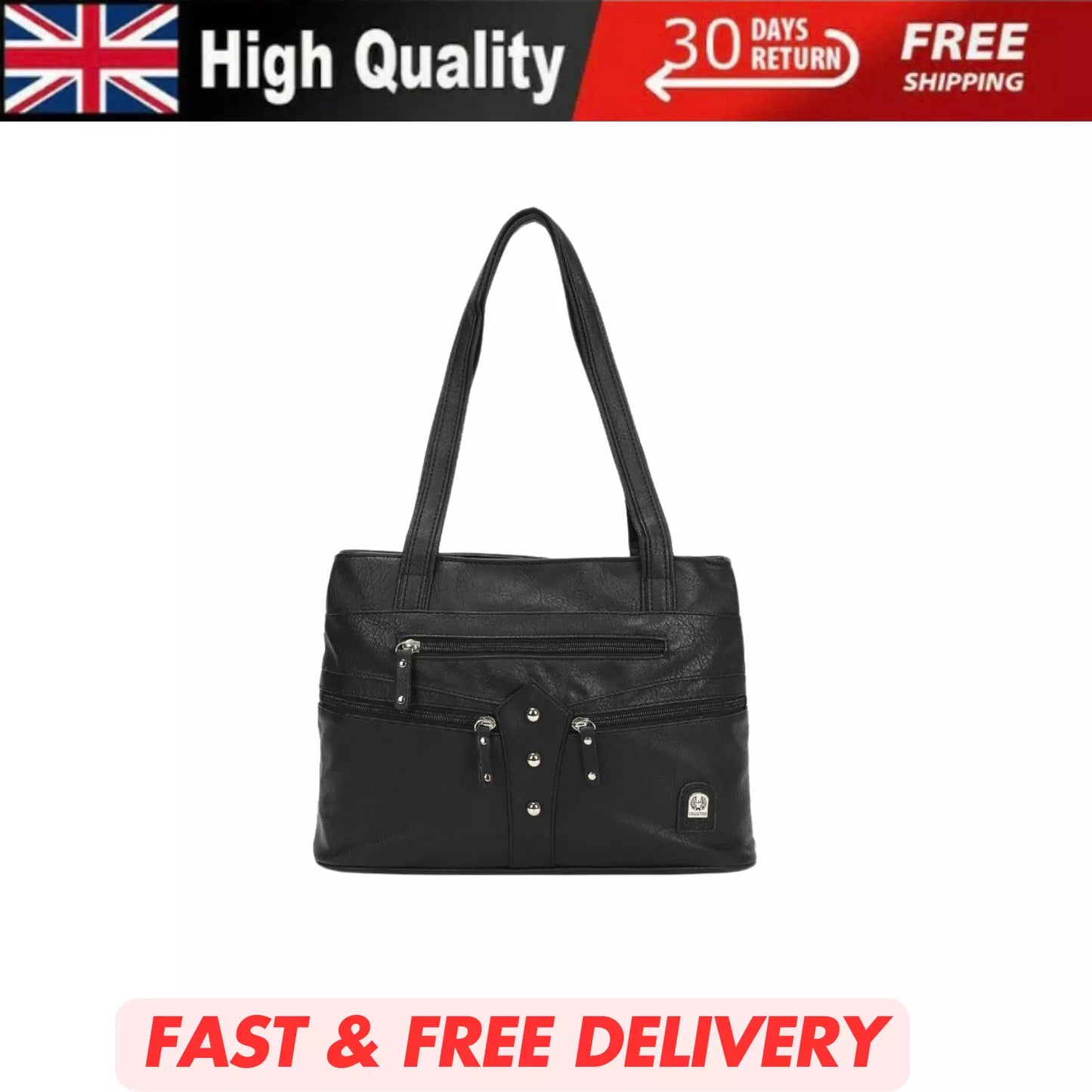 WOMEN'S VEGAN SOFT LEATHER CLASSIC HANDBAG SHOULDER BAG MULTIPOCKETS DURABLE UK