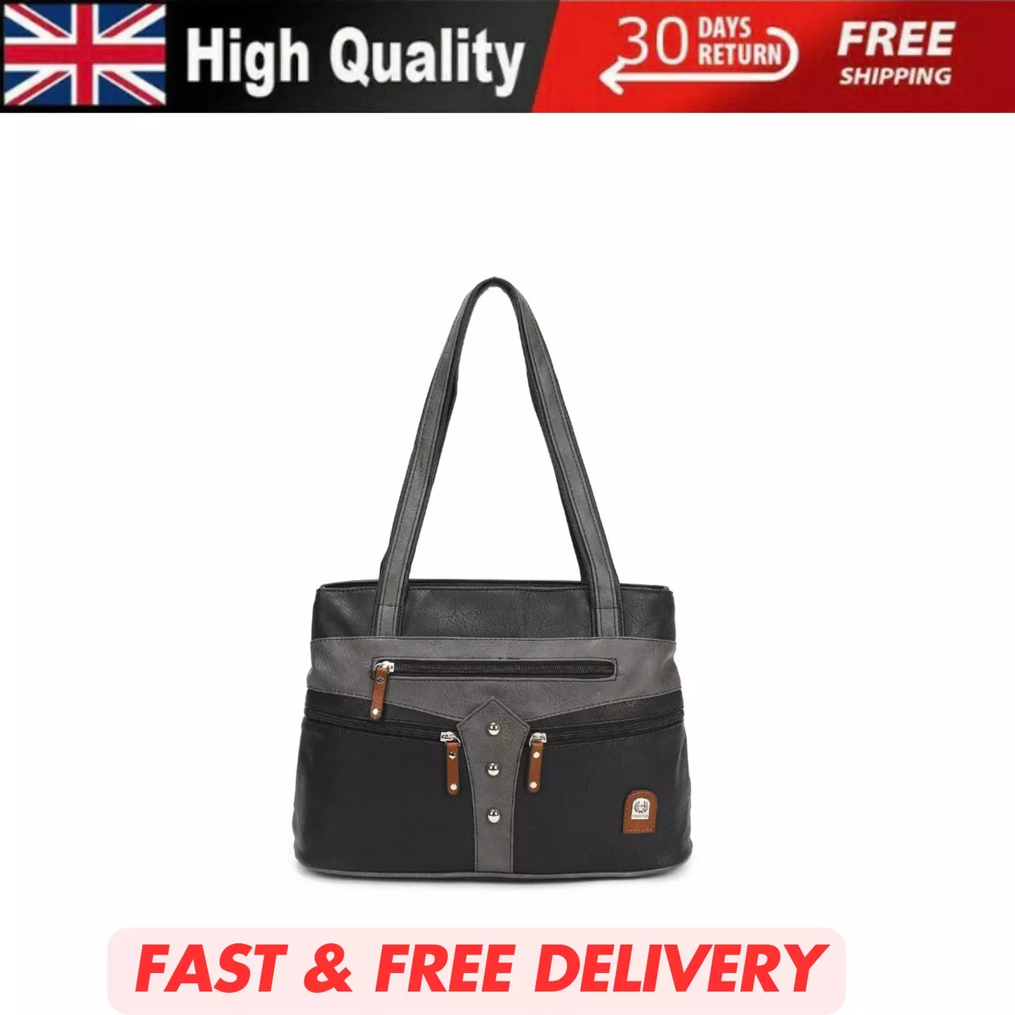 WOMEN'S VEGAN SOFT LEATHER CLASSIC HANDBAG SHOULDER BAG MULTIPOCKETS DURABLE UK
