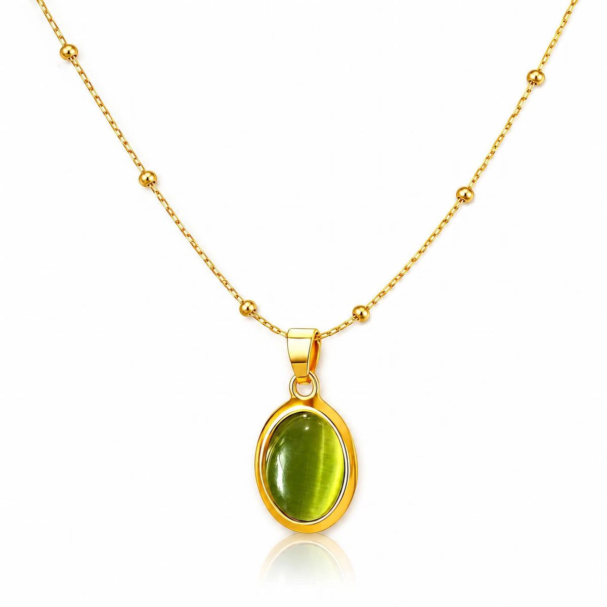 18K GOLD PLATED STAINLESS STEEL LADIES GREEN OVAL PENDANT NECKLACE WATERPROOF UK