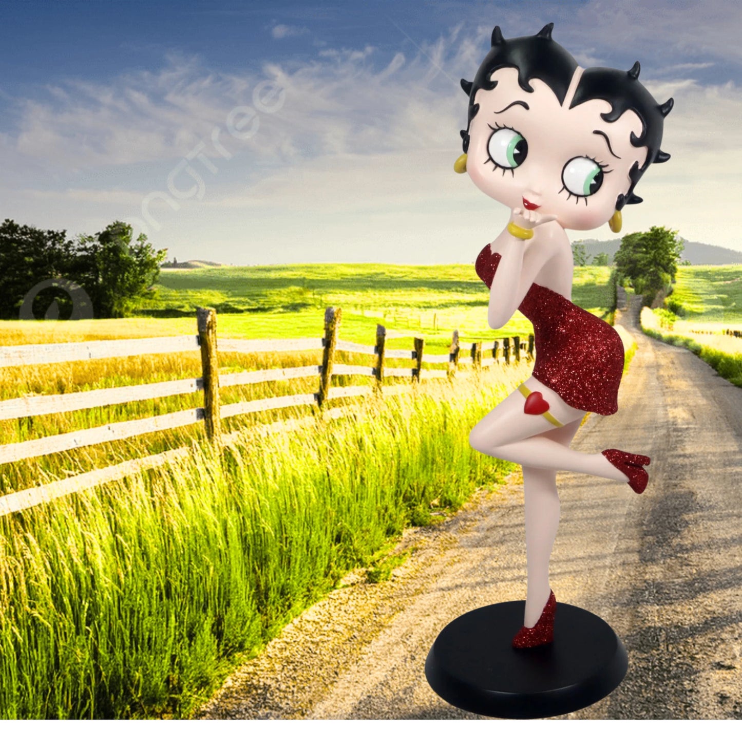 BETTY BOOP RED GLITTER DRESS FIGURINE BLOWING KISSES ORNAMENT GIFT 32CM DECOR UK STOCK
