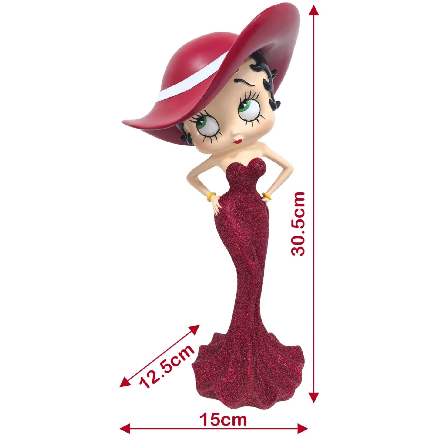 NEW BETTY BOOP MADAME RED GLITTER HAT FUR STOLE FIGURINE ORNAMENT 30.5CM VINTAGE UK STOCK