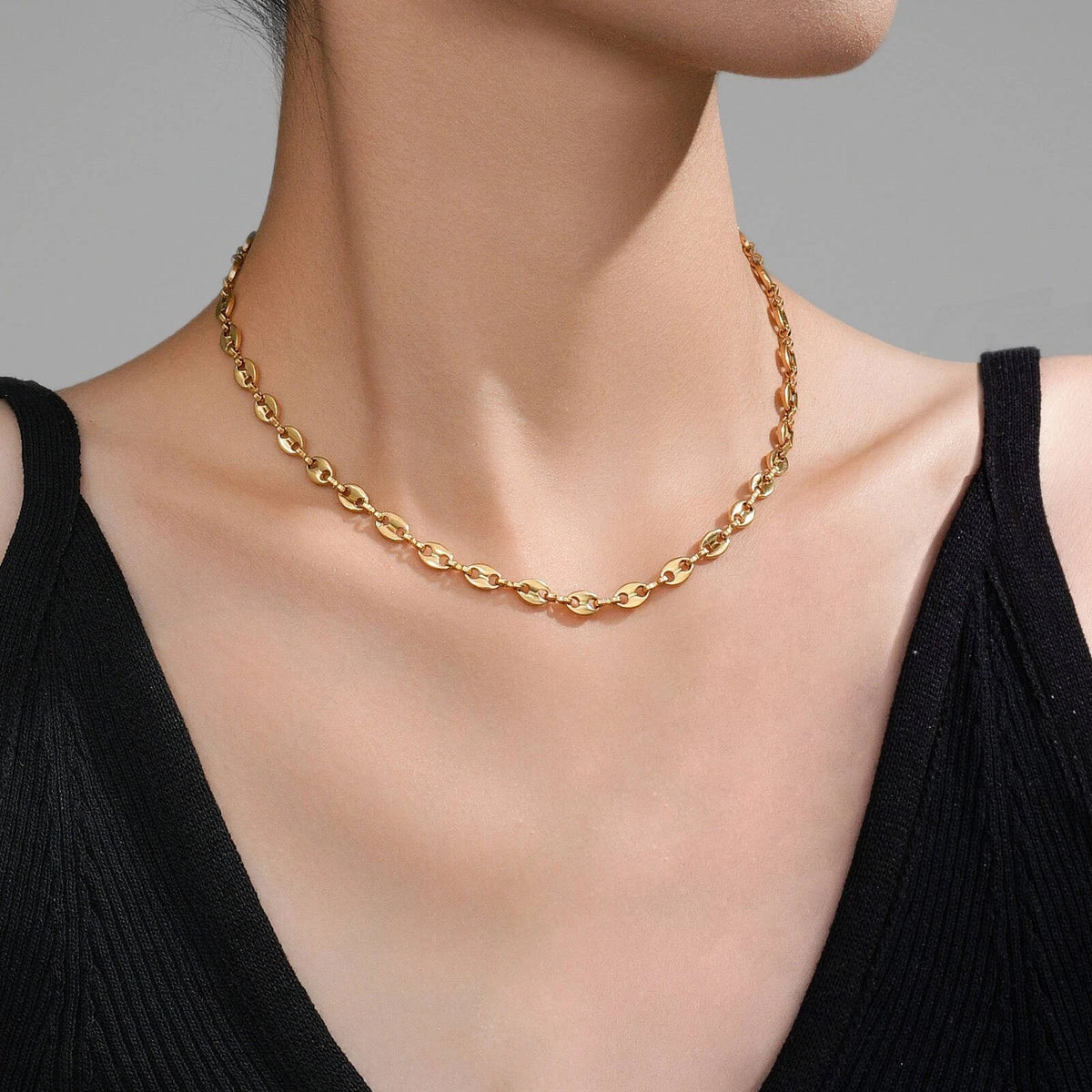 18K GOLD PLATED TITANIUM STEEL LADIES STATEMENT LINK CHAIN NECKLACE WATERPROOF