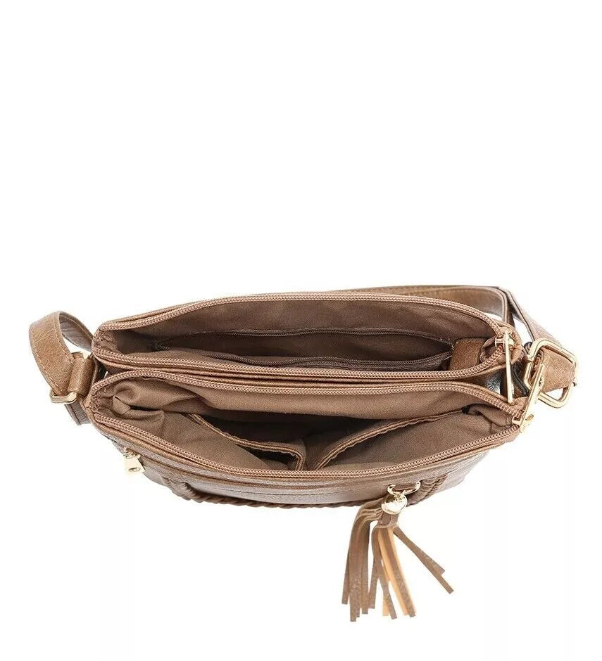 BOUTIQUE VEGAN LEATHER CROSSBODY BAG WOMEN'S TASSELS SHOULDER HANDBAG UK STOCK