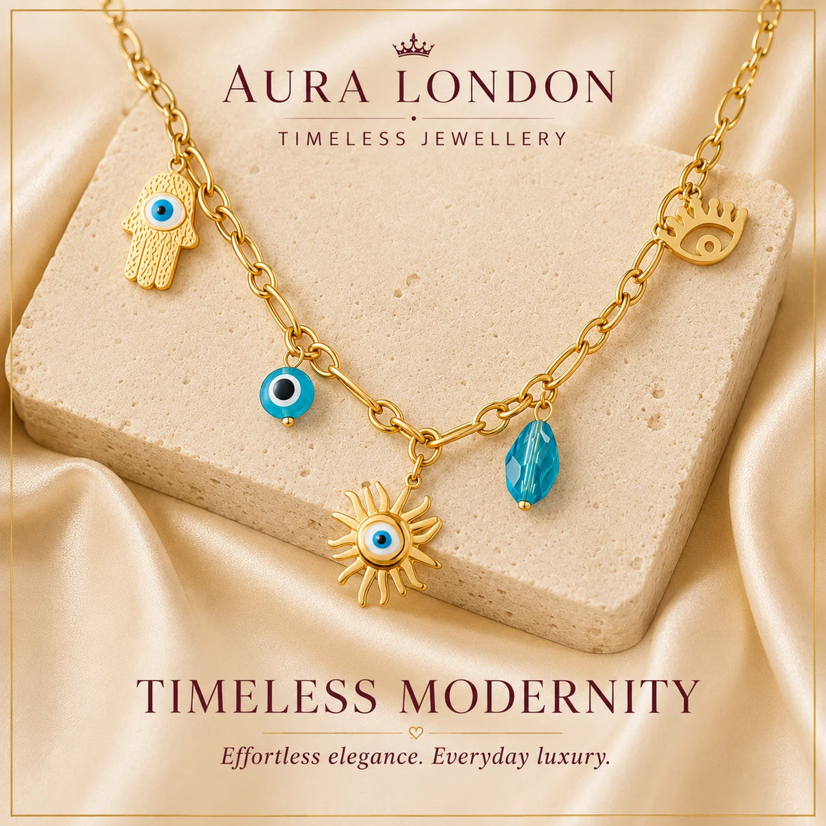 18K GOLD PLATED TITANIUM STEEL EVIL EYE CHARM PENDANT NECKLACE WATERPROOF GIFT  THE BAG FACTORY UK (2725) Business