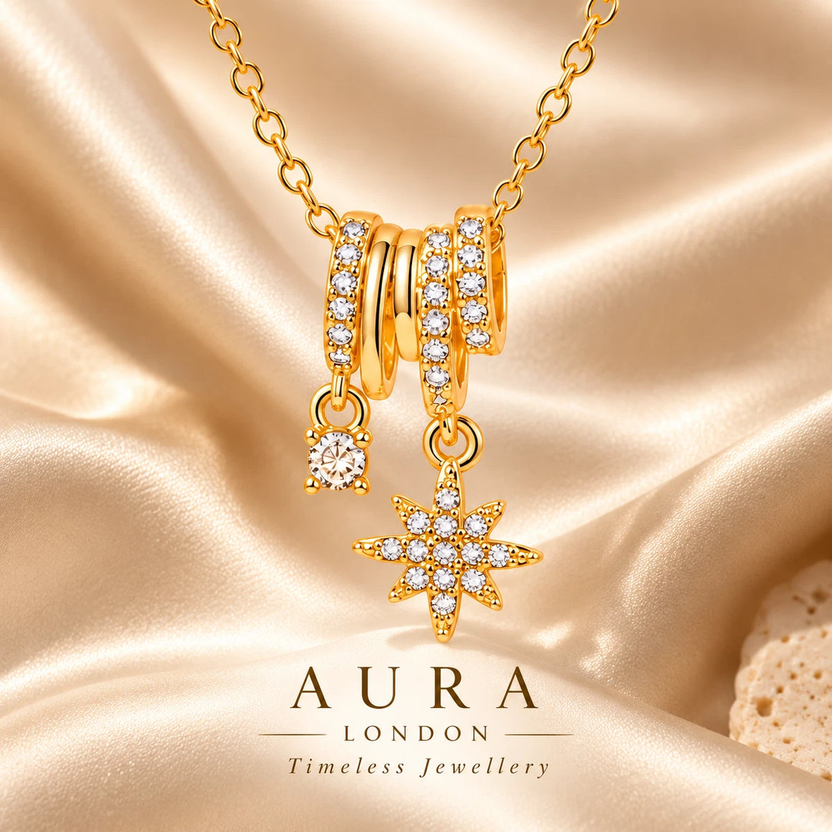 18K GOLD PLATED TITANIUM STEEL STAR NECKLACE WATERPROOF CELESTIAL CHARM PENDANT