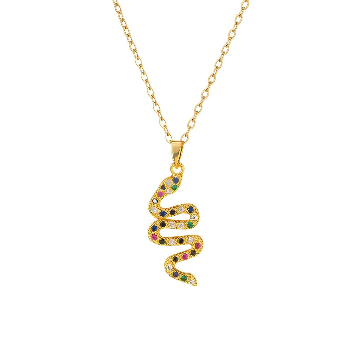 18K GOLD PLATED TITANIUM STEEL SNAKE NECKLACE MULTICOLOUR SERPENT PENDANT GIFT