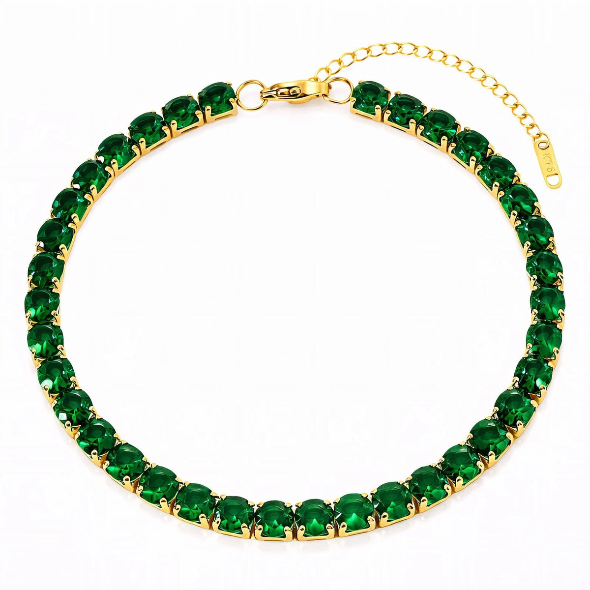 18K GOLD PLATED TITANIUM STEEL LADIES GREEN CZ TENNIS BRACELET ADJUSTABLE GIFT