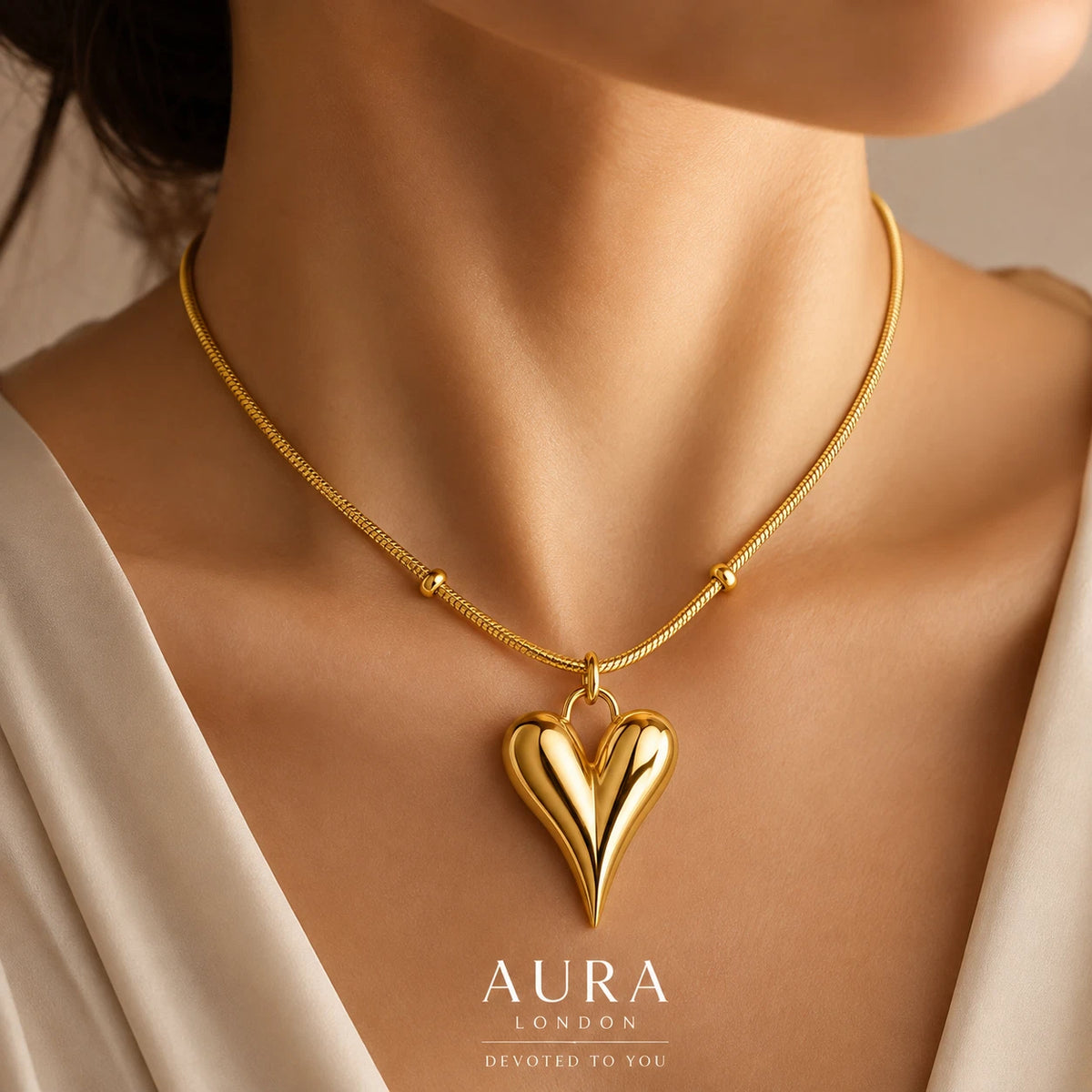 18K GOLD PLATED TITANIUM STEEL HEART NECKLACE PVD WATERPROOF GIFT GIRL HER UK
