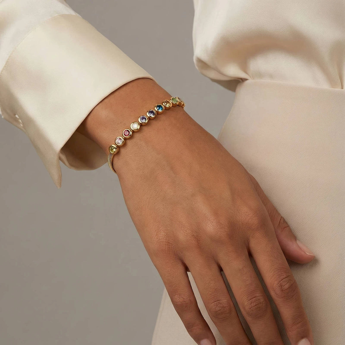 18K GOLD PLATED TITANIUM STEEL LADIES MULTICOLOUR CZ BRACELET ADJUSTABLE GIFT UK