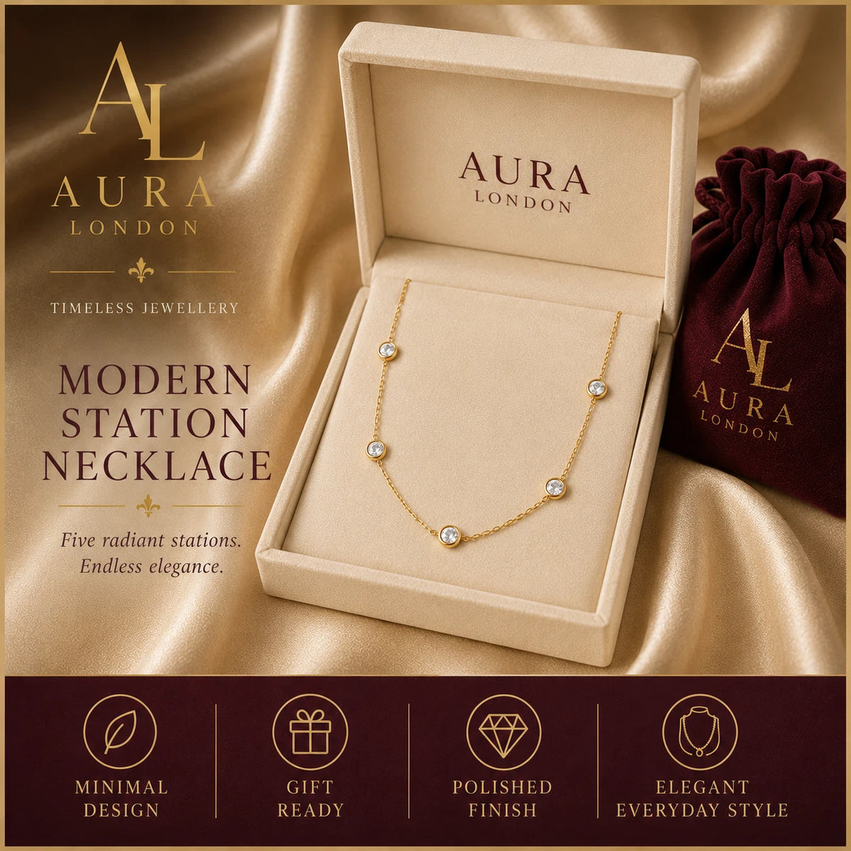 18K GOLD PLATED STAINLESS STEEL IMITATION PEARL STATION NECKLACE LADIES GIFT UK