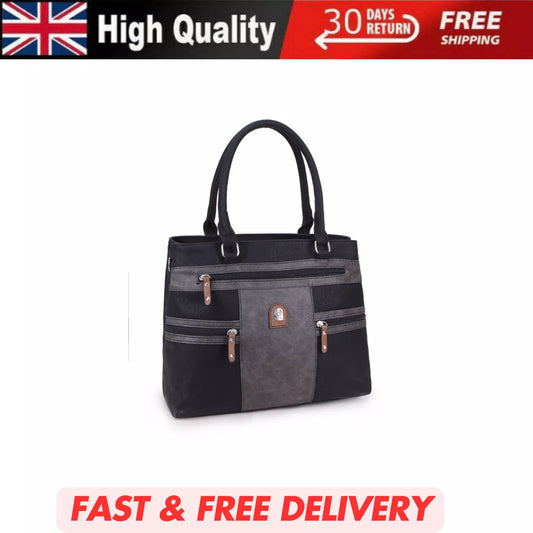 WOMEN'S VEGAN SOFT LEATHER VINTAGE HANDBAG SHOULDER BAG MULTIPOCKETS & DURABLE UK STOCK