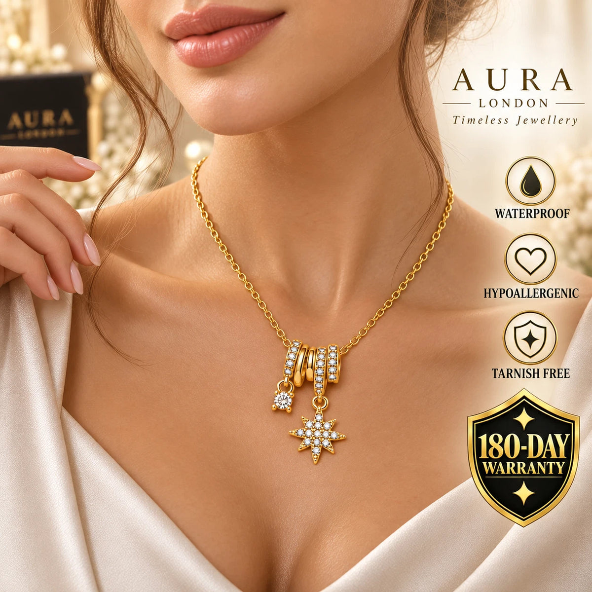 18K GOLD PLATED TITANIUM STEEL STAR NECKLACE WATERPROOF CELESTIAL CHARM PENDANT
