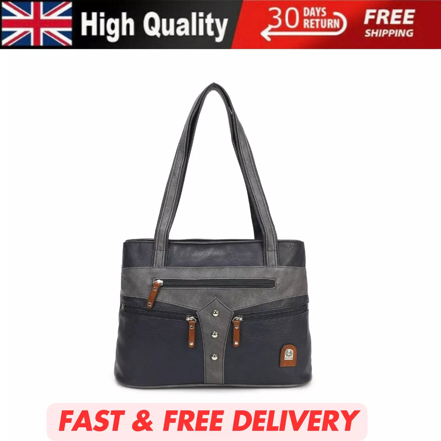 WOMEN'S VEGAN SOFT LEATHER CLASSIC HANDBAG SHOULDER BAG MULTIPOCKETS DURABLE UK