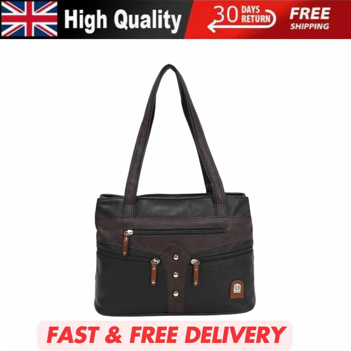 WOMEN'S VEGAN SOFT LEATHER CLASSIC HANDBAG SHOULDER BAG MULTIPOCKETS DURABLE UK