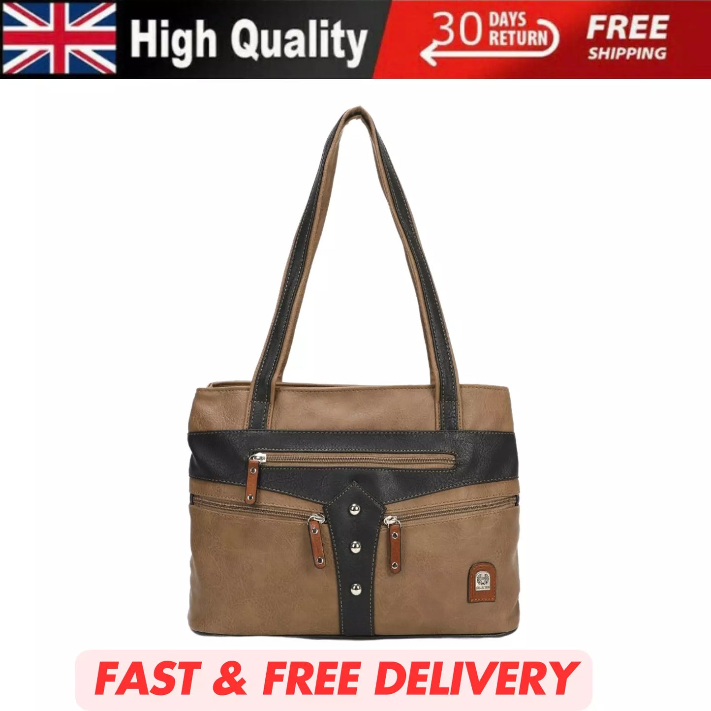 WOMEN'S VEGAN SOFT LEATHER CLASSIC HANDBAG SHOULDER BAG MULTIPOCKETS DURABLE UK