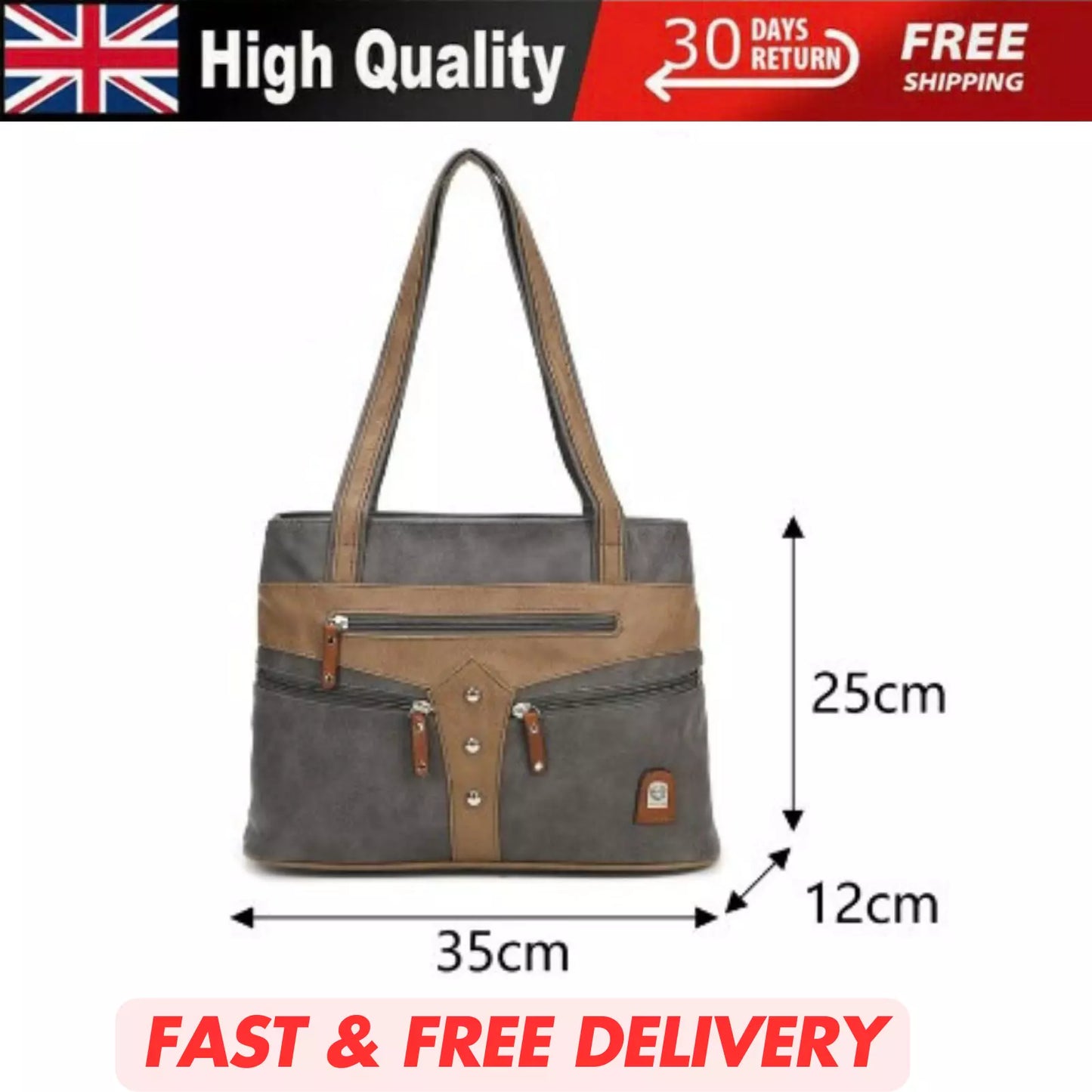 WOMEN'S VEGAN SOFT LEATHER CLASSIC HANDBAG SHOULDER BAG MULTIPOCKETS DURABLE UK