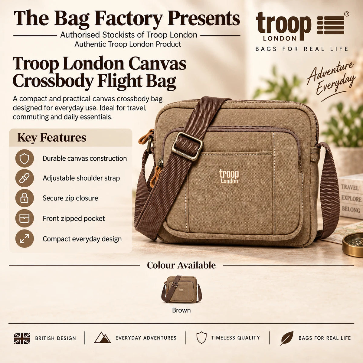 TROOP LONDON TRP0235 CLASSIC CANVAS CROSSBODY SHOULDER BAG